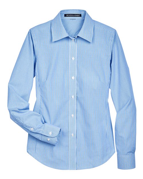 DEVON & JONES WOMEN'S CROWN COLLECTION? BANKER STRIPE WOVEN DRESS SHIRT (D645W)