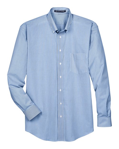 DEVON & JONES MEN'S CROWN COLLECTION? BANKER STRIPE WOVEN DRESS SHIRT (D645)