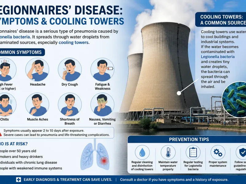 Legionnaires' Disease: Symptoms and Cooling Tower Risk