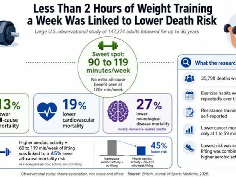 Weekly Weightlifting Cuts Death Risk, Study Finds
