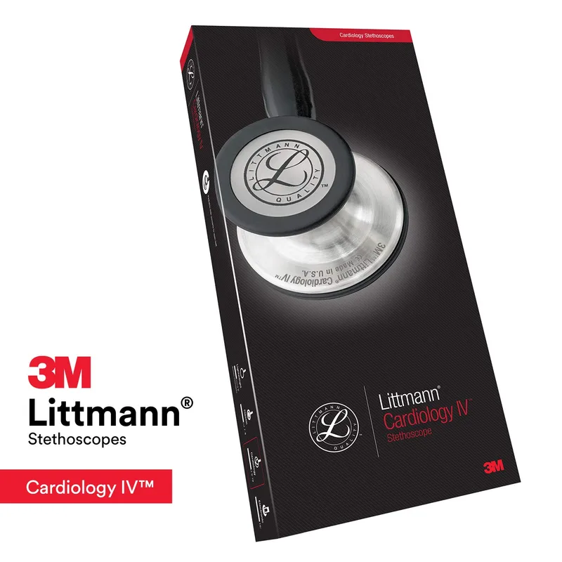 3M Littmann Cardiology IV Stethoscope - Black, Black-Finish, Red Stem 6200