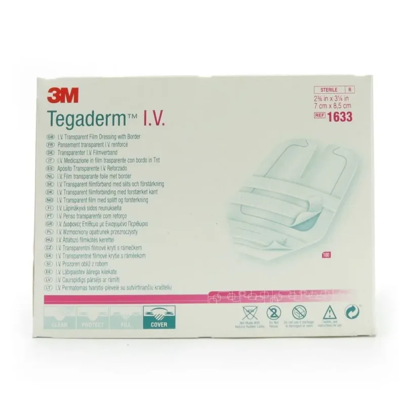 3M Tegaderm 1633 I.V.Transparent Film Dressing, Adult Peripheral, 7 cm x 8.5 cm