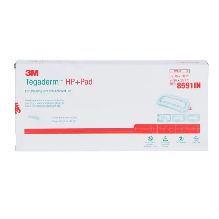 3M Tegaderm HP+Pad Film Dressing 8591 - 9cm x 25cm, Non-Adherent Wound Care Pad