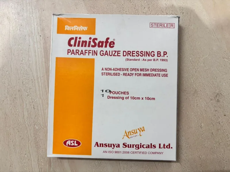 Clinisafe Paraffin Gauze Dressing 10cm*10cm -1 dressing -10 Folis box