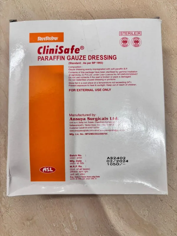 Clinisafe Paraffin Gauze Dressing 10cm*10cm -10 dressing -10 Foils box