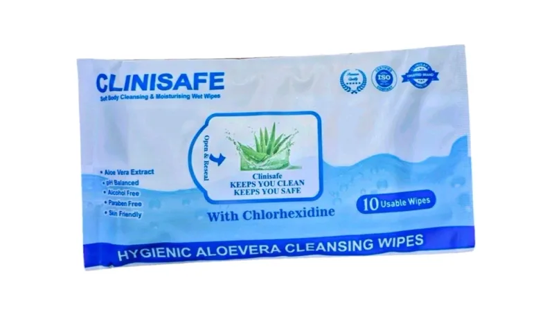 CliniSafe Soft Body Cleansing & Moisturising Wet Wipes With Chlorhexidine (10 Pcs)