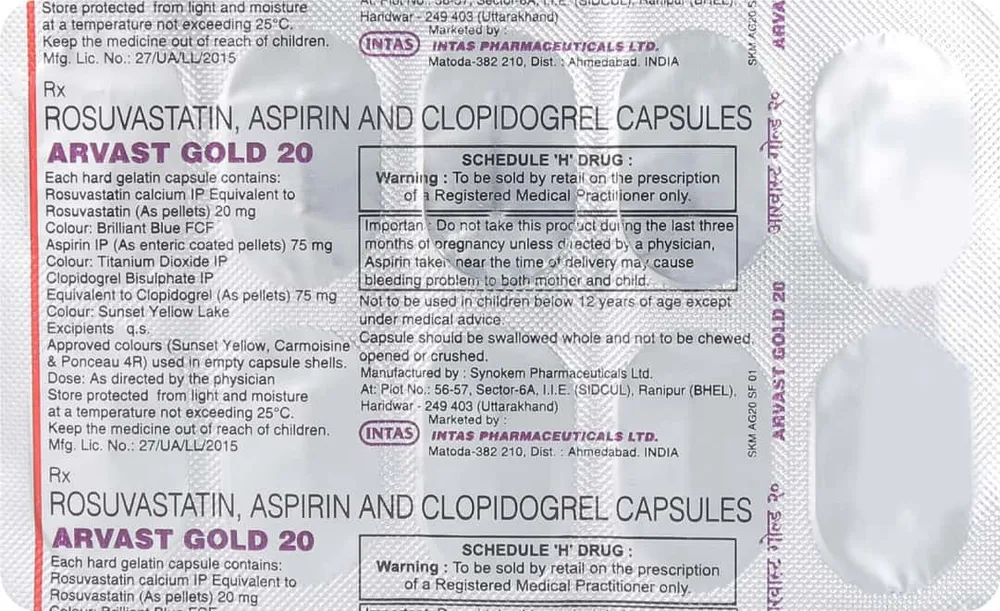 Arvast Gold 20mg Strip Of 10 Capsules