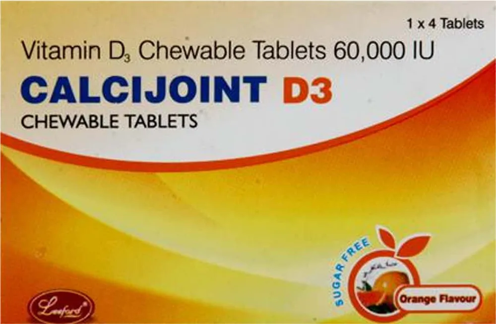 Calcijoint D3 60k Orange Flavour Sugar Free Strip Of 4 Chewable Tablets