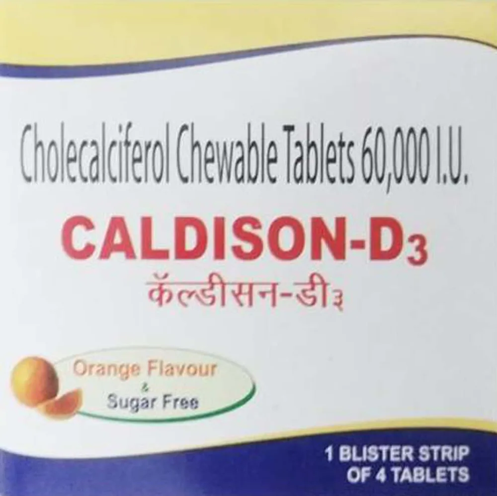 Caldison D3 Orange Flavour Sugar Free Strip Of 4 Chewable Tablets