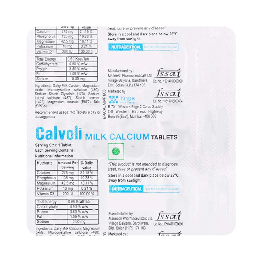 Calvoli Milk Calcium Strip Of 15 Tablets