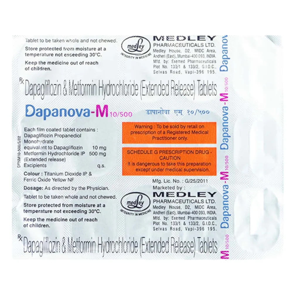 Dapanova M 10/500mg Strip Of 15 Tablets