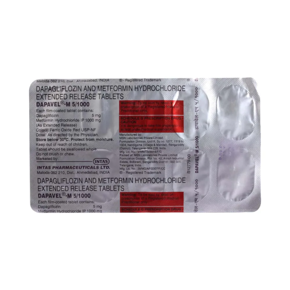 Dapavel M 5/1000mg Strip Of 10 Tablets