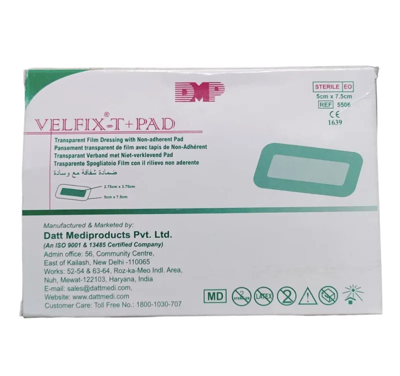Datt Velfix-T+Pad 5cm x 7.5cm Adhesive Dressing Pad for Wound Care