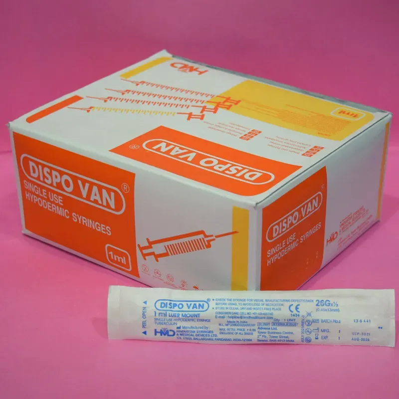 Dispo Van Single Use Hypodermic 1ml Syringe with 26G x 0.5inch Needle | 100 Units Pack