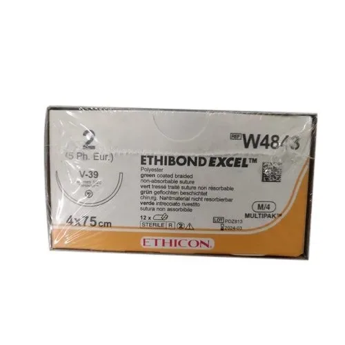 Ethicon Johnson - W4843 - Ethibond Sutures USP 2, 1/2 Circle Tapercut - W4843 - 12 Foils Box