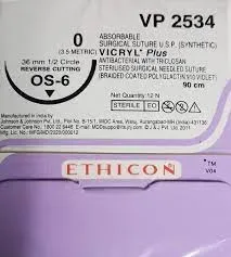 Ethicon Johnson - VP2534 - Vicryl Plus Sutures USP 0, 1/2 Circle Reverse Cutting - VP2534 - 12 Foils Box