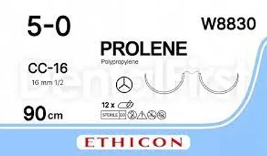 Ethicon Johnson - W8830 - Prolene Sutures USP 5-0, 1/2 Circle Round Body CC-16 Double Needle W8830 - 12 Foils Box