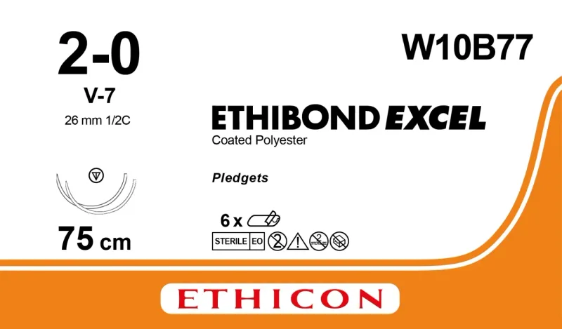 Ethicon Johnson - W10B77 - Ethibond Sutures USP 2-0, 1/2 Circle Tapercut SX Double Needle - W10B77 - 6 foils