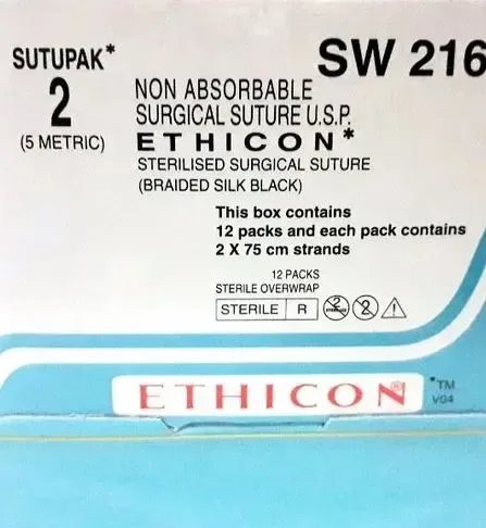 Ethicon Johnson - SW216 - Sutupak Silk Sutures USP 2, Needleless - SW216 -12 Foils