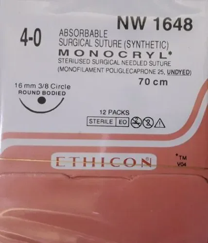Ethicon Johnson - NW1648 - Monocryl Sutures USP 4-0, 3/8 Circle Round Body - NW1648 -12 Foils