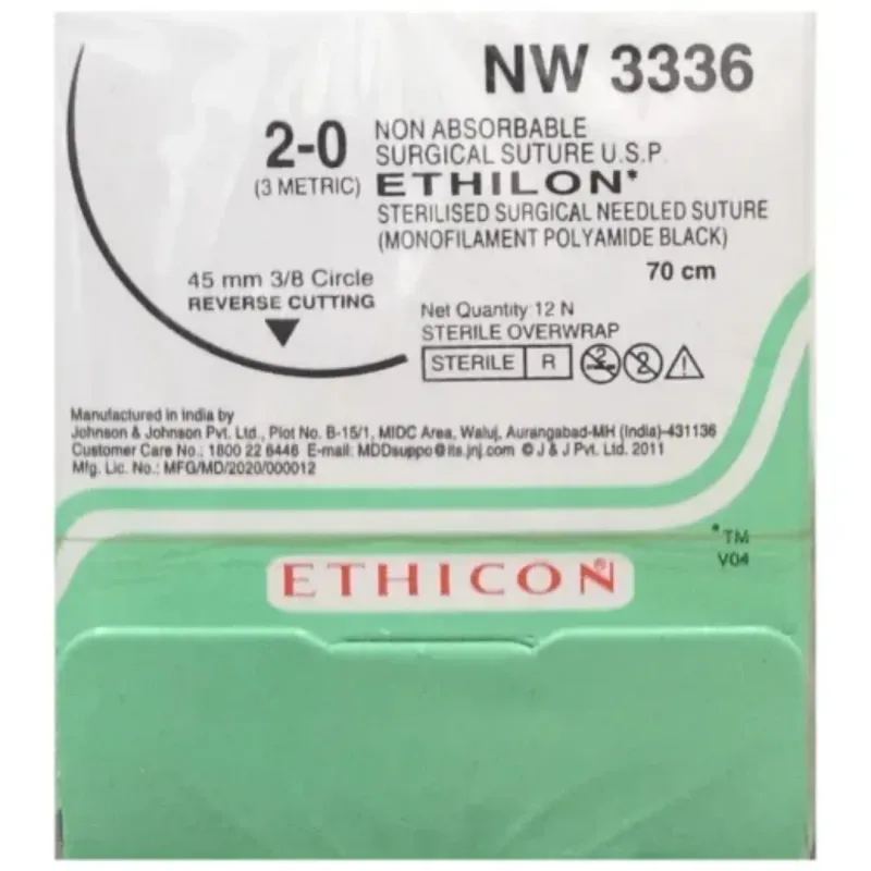 Ethicon Johnson - NW3336P - Ethilon Sutures - NW 3336 USP 2-0, 3/8 Circle Reverse Cutting - 12 Foils Box