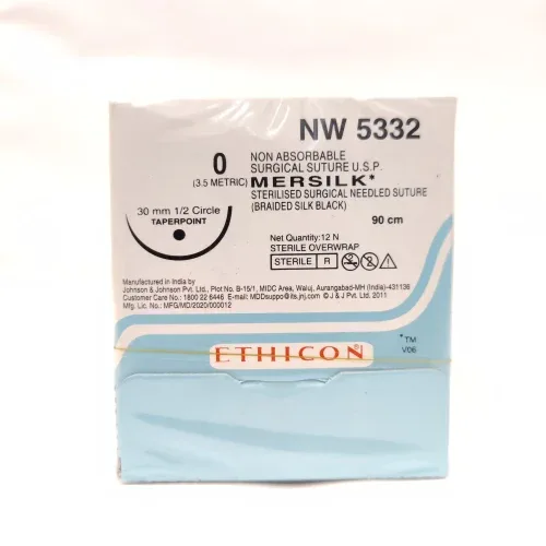 Ethicon Johnson - NW5332P - Mersilk Sutures USP 0, 1/2 Circle Round Body - NW5332 - 12 Foils Box