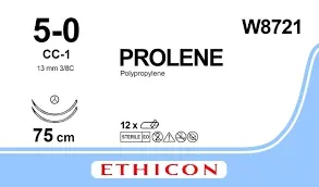 Ethicon Johnson - W8721 - Prolene Sutures USP 5-0, 3/8 Circle CC-1 Double Needle W8721 - 12 Foills Box