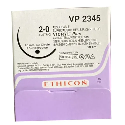 Ethicon Johnson - VP2345P - Vicryl Plus Sutures USP 2-0, 1/2 Circle Round Body VP2345