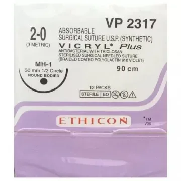 Ethicon Johnson - VP2317 - Vicryl Plus Sutures USP 2-0, 1/2 Circle Round Body VP2317 - 12 Foils Box