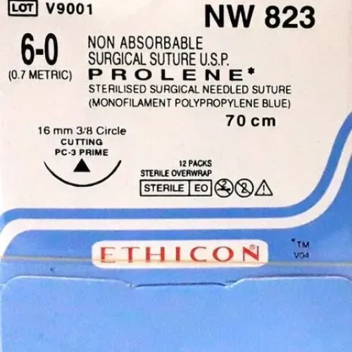 Ethicon Johnson - NW823 - Prolene Sutures USP 6-0, 3/8 Circle Cutting Precision Cosmetic PC-3 NW823 -12 Foils Box
