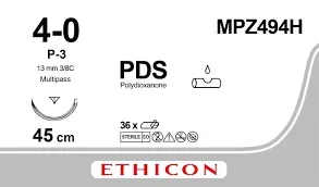 Ethicon Johnson - MPZ494H - PDS II Sutures 4-0, 3/8 Circle Prime Multipass - MPZ494H - 36 Foils Box