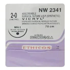 Ethicon Johnson - NW2341P - Vicryl Sutures USP 2-0, 1/2 Circle Round Body NW2341P - 12 Foils Box