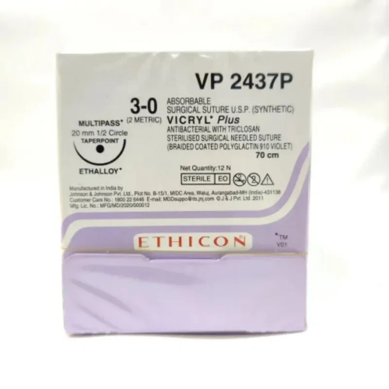 Ethicon Johnson - VP2437P - Vicryl Plus Sutures USP 3-0, 1/2 Circle Round Body - VP2437P - 12 Foils Box