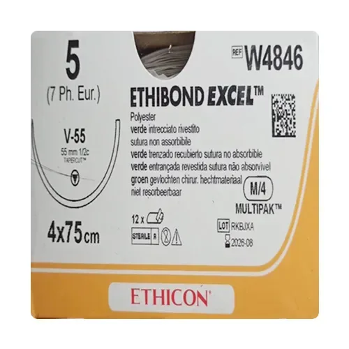 Ethicon Johnson - W4846 - Ethibond Sutures USP 5, 1/2 Circle Tapercut - W4846 - 12 Foils Box