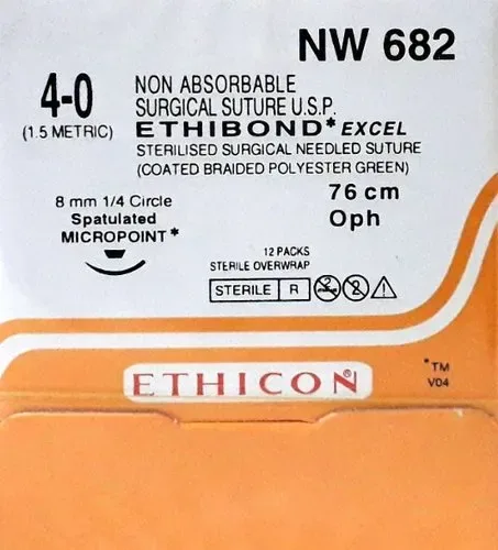 Ethicon Johnson - NW682 - Ethibond Sutures USP 4-0, 1/4 Circle Spatulated Micro Point - NW682 -12 Foils