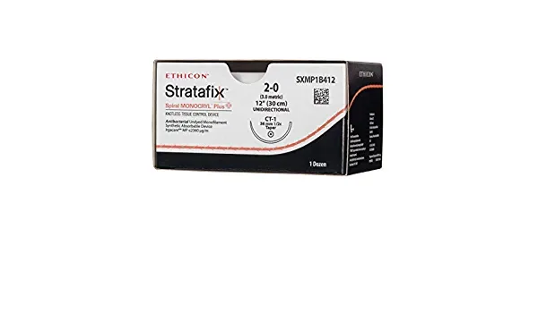Ethicon Stratafix Spiral Monocryl Plus Sutures USP 2-0, 1/2 Circle Taper Point - SXMP1B412 -12 Foils