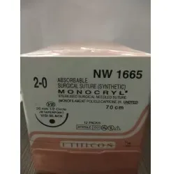 Ethicon Johnson - NW1665 - Monocryl Sutures USP 2-0, 1/2 Circle Oval Round Body NW1665 - 12 Foils Box