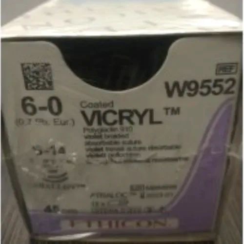 Ethicon Vicryl Sutures USP 6-0, 1/4 Circle Spatulated S-24 Double Needle - W9552 - 12 Foils Box