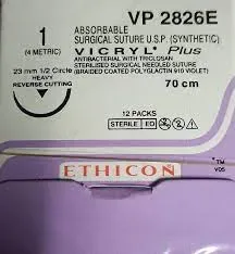 Ethicon Johnson - VP2826E - Vicryl Plus Sutures USP 1, 1/2 Circle Reverse Cutting Heavy Portt - VP 2826E - 12 Foils Box