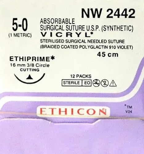 Ethicon Johnson - VP2442 - Vicryl Plus Sutures USP 5-0 , 3/8 Circle Cutting Ethiprime - VP 2442 - 12 Foils Box