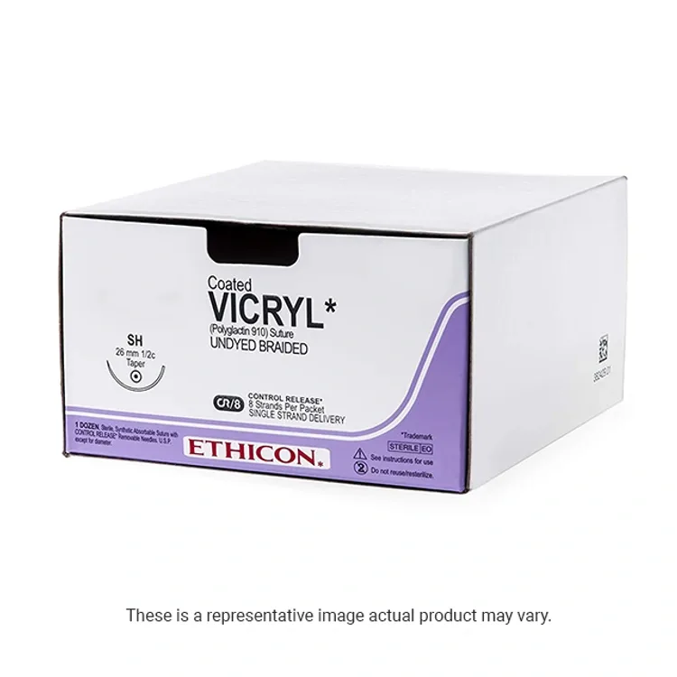 Ethicon Johnson - NW2345P - Vicryl Sutures USP 2-0, 1/2 Circle Round Body NW2345 - 12 Foils Box
