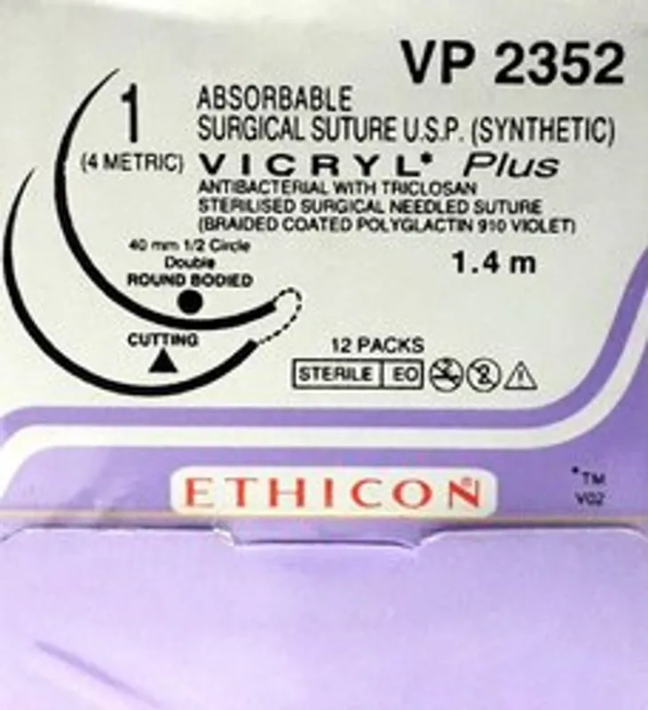 Ethicon Johnson - VP2352P - Vicryl Plus Sutures USP 1, 1/2 Circle Round Body Heavy - VP 2352P
