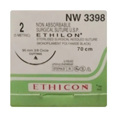 Ethicon Ethilon Sutures - NW3398 USP 2, 3/8 Circle Cutting - 12 Foils Box