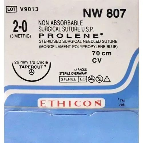 Ethicon Johnson - NW807 - Prolene Sutures USP 2-0, 1/2 Circle Tapercut - NW807 -12 Foils Box