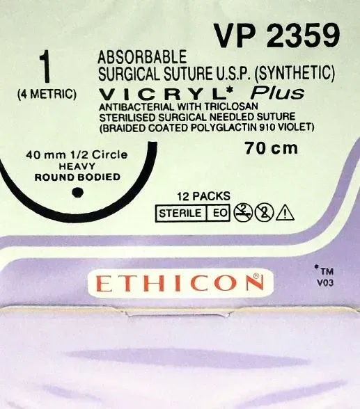 Ethicon Johnson - VP2359P - Vicryl Plus Sutures USP 1, 1/2 Circle Round Body Heavy - VP 2359