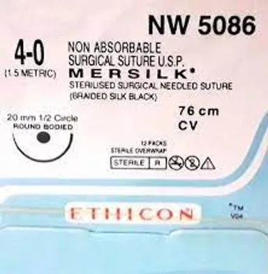 Ethicon Johnson - NW5086P - Mersilk Sutures USP 4-0, 1/2 Circle Round Body - NW5086P - 12 Foils Box