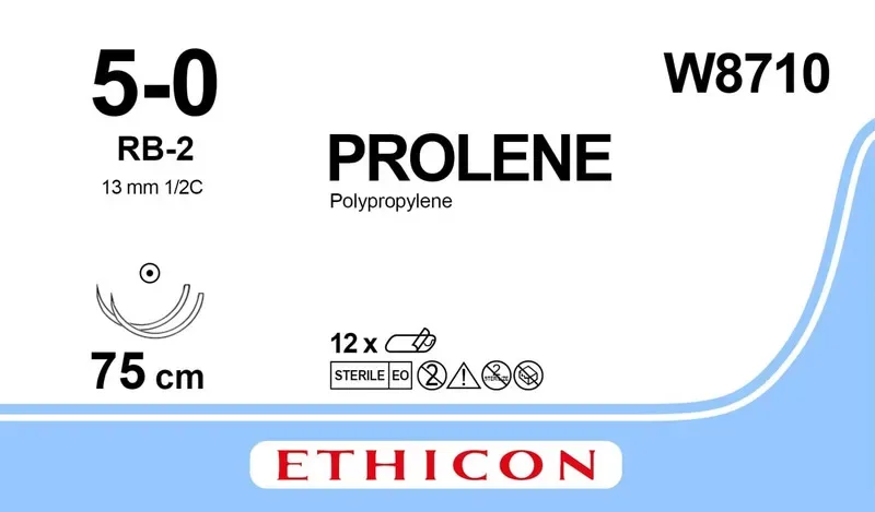 Ethicon Johnson - W8710 - Prolene Sutures USP 5-0, 1/2 Circle Round Body Ethalloy Double W8710 - 12 Foils Box