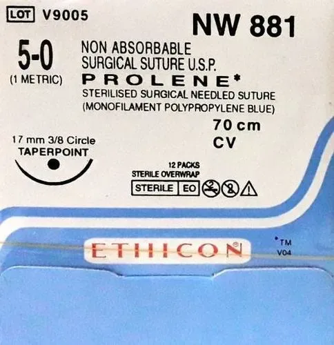 Ethicon Johnson - NW881 - Prolene Sutures USP 5-0, 3/8 Circle Round Body - NW881 -12 Foils Box