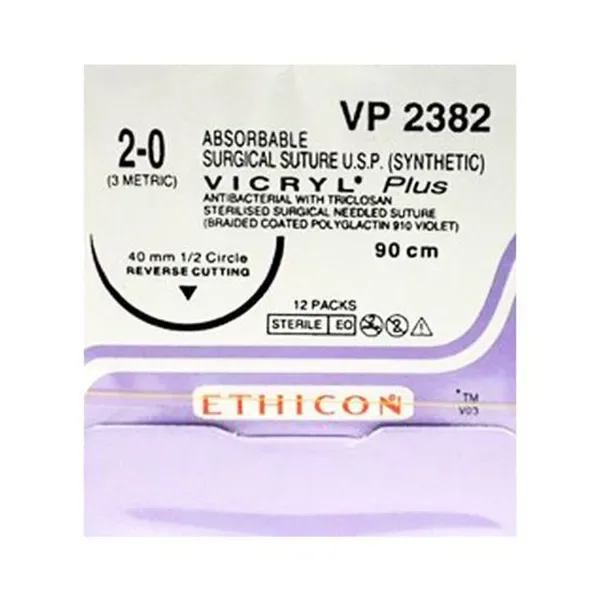 Ethicon Johnson - VP2382 - Vicryl Plus Sutures USP 2-0, 1/2 Circle Reverse Cutting - VP2382 - 12 Foils Box