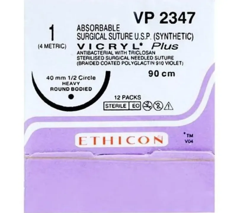 Ethicon Johnson - VP2347 - Vicryl Plus Sutures USP 1, 1/2 Circle Round Body Heavy VP 2347 - 12 Foils Box
